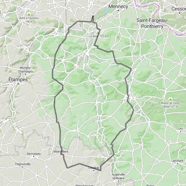 Miniature de la carte de l'inspiration cycliste "Aventure dans la Vallée de l'Essonne" dans la Ile-de-France, France. Générée par le planificateur d'itinéraire cycliste Tarmacs.app