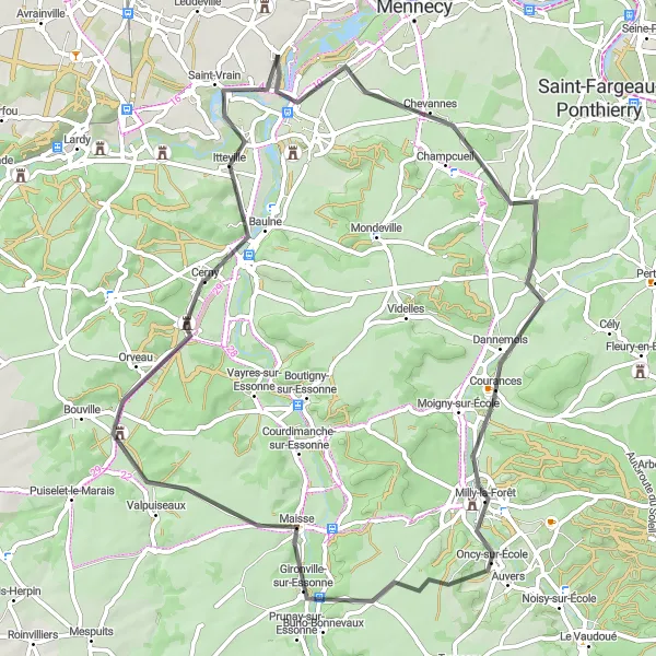 Map miniature of "Spectacular Road Ride" cycling inspiration in Ile-de-France, France. Generated by Tarmacs.app cycling route planner