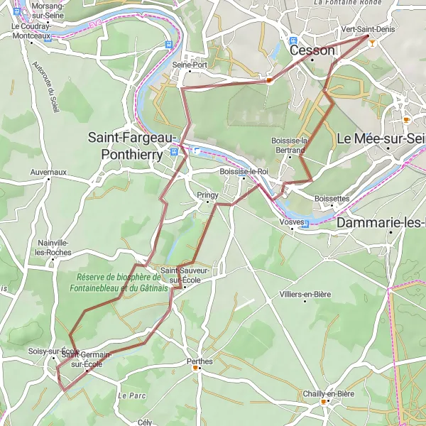 Miniature de la carte de l'inspiration cycliste "Boucle de Boissise-la-Bertrand à Seine-Port" dans la Ile-de-France, France. Générée par le planificateur d'itinéraire cycliste Tarmacs.app