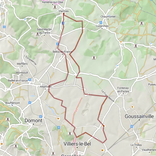 Miniature de la carte de l'inspiration cycliste "Le tour d'Ézanville" dans la Ile-de-France, France. Générée par le planificateur d'itinéraire cycliste Tarmacs.app