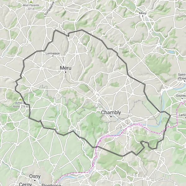 Miniature de la carte de l'inspiration cycliste "Randonnée à vélo entre Viarmes et Boran-sur-Oise" dans la Ile-de-France, France. Générée par le planificateur d'itinéraire cycliste Tarmacs.app
