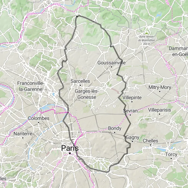 Map miniature of "The Panoramic Road" cycling inspiration in Ile-de-France, France. Generated by Tarmacs.app cycling route planner