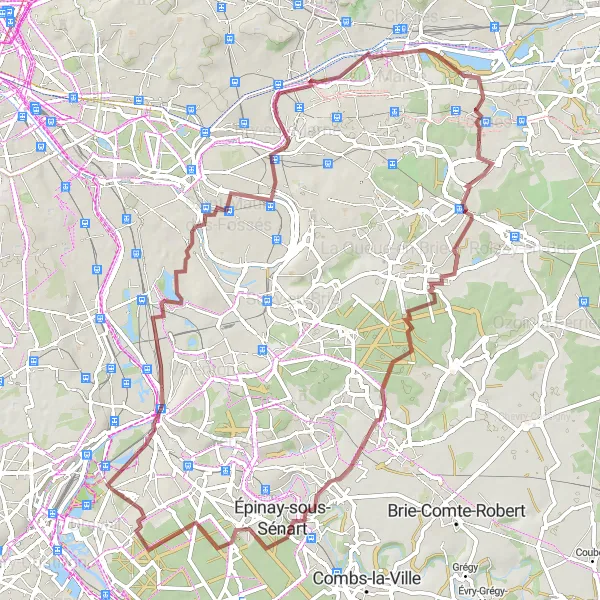 Map miniature of "Mandres-les-Roses Excursion" cycling inspiration in Ile-de-France, France. Generated by Tarmacs.app cycling route planner