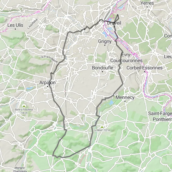 Map miniature of "Countryside Serenity" cycling inspiration in Ile-de-France, France. Generated by Tarmacs.app cycling route planner