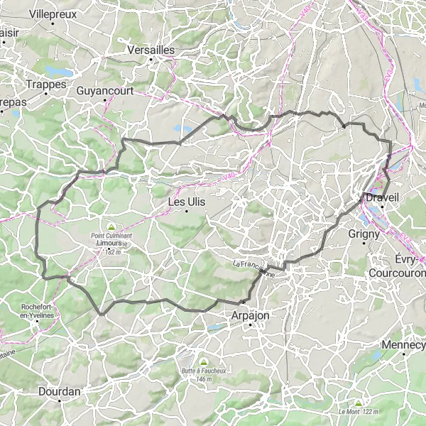 Map miniature of "Saclay &amp; Antony Adventure" cycling inspiration in Ile-de-France, France. Generated by Tarmacs.app cycling route planner