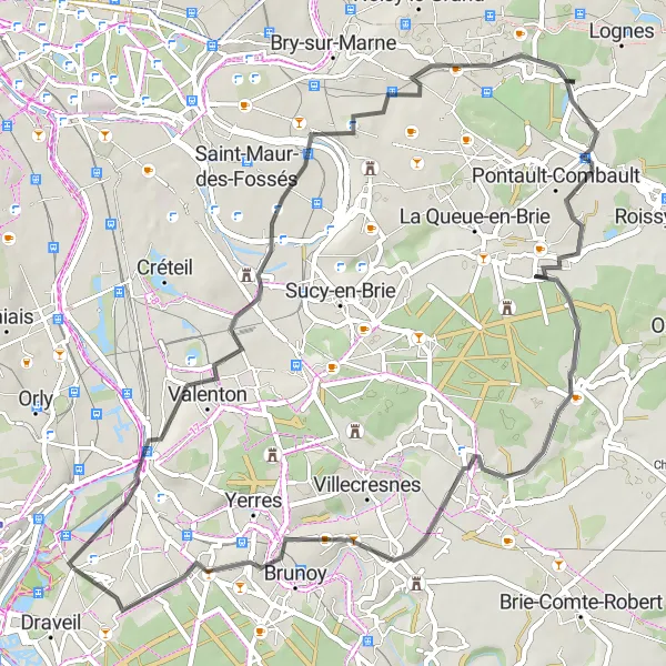 Map miniature of "The Villeneuve-Saint-Georges Loop" cycling inspiration in Ile-de-France, France. Generated by Tarmacs.app cycling route planner