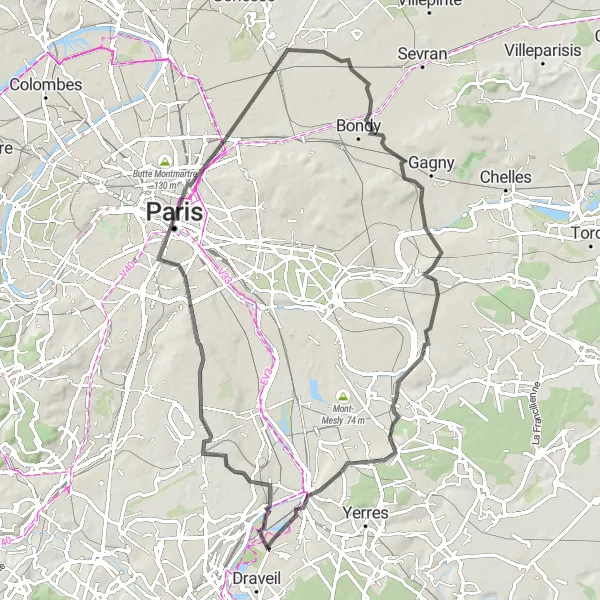 Miniature de la carte de l'inspiration cycliste "Pistes and Fort de Champigny" dans la Ile-de-France, France. Générée par le planificateur d'itinéraire cycliste Tarmacs.app