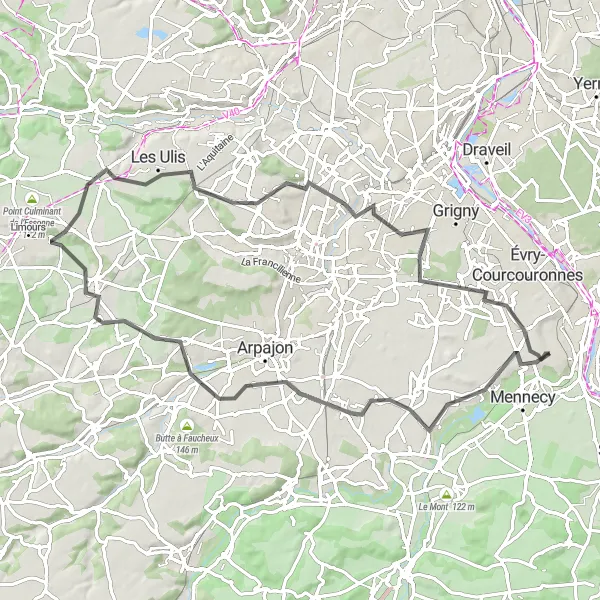 Map miniature of "Scenic Road Ride to Bondoufle" cycling inspiration in Ile-de-France, France. Generated by Tarmacs.app cycling route planner