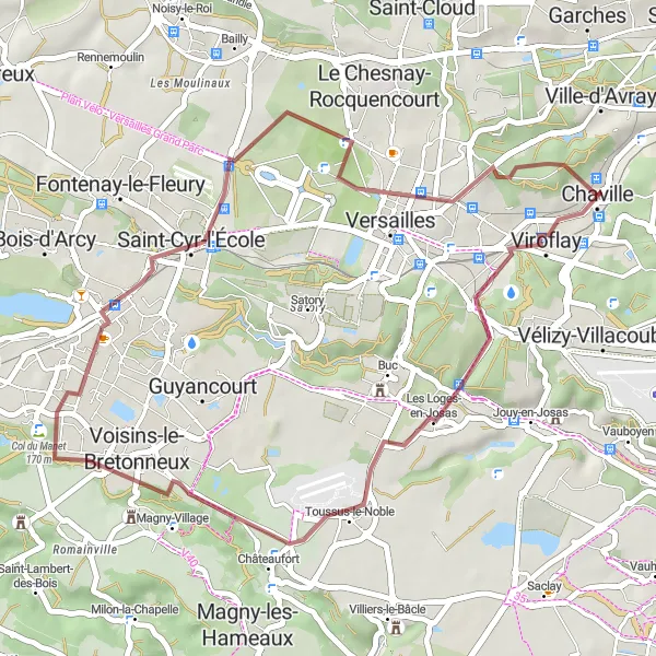 Map miniature of "The Gravel Escape" cycling inspiration in Ile-de-France, France. Generated by Tarmacs.app cycling route planner