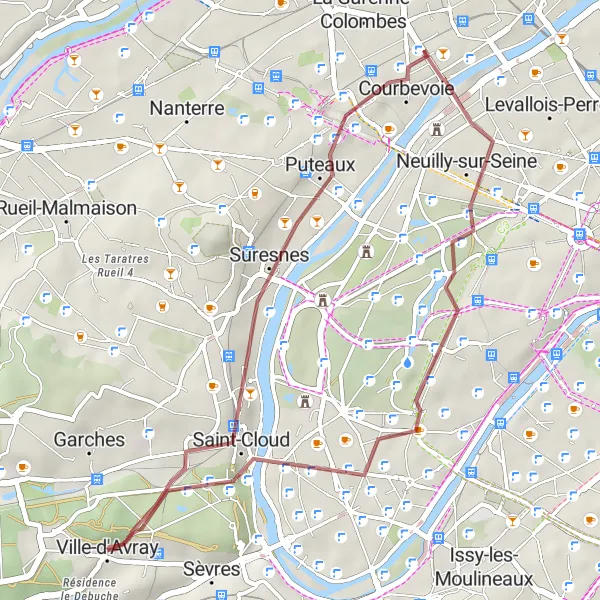 Miniature de la carte de l'inspiration cycliste "Les Châteaux de l'Ouest Parisien" dans la Ile-de-France, France. Générée par le planificateur d'itinéraire cycliste Tarmacs.app