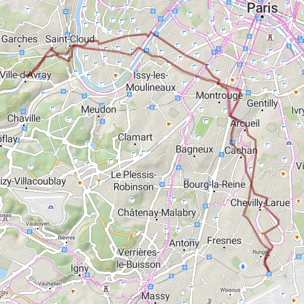 Map miniature of "The Gravel Odyssey" cycling inspiration in Ile-de-France, France. Generated by Tarmacs.app cycling route planner