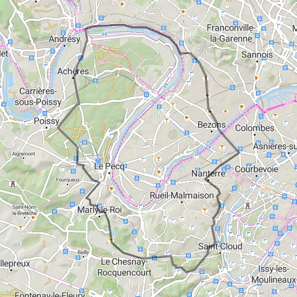 Map miniature of "Picturesque Road Cycling Route around Ville-d'Avray" cycling inspiration in Ile-de-France, France. Generated by Tarmacs.app cycling route planner