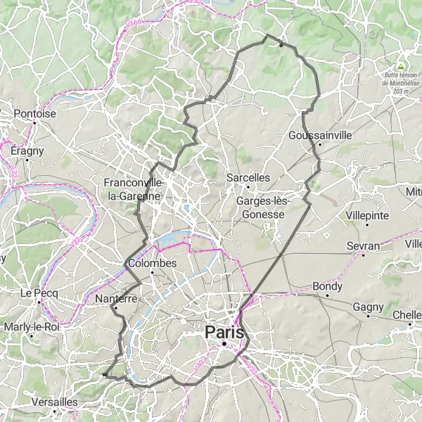 Miniature de la carte de l'inspiration cycliste "Boucle des Hauts-de-Seine" dans la Ile-de-France, France. Générée par le planificateur d'itinéraire cycliste Tarmacs.app