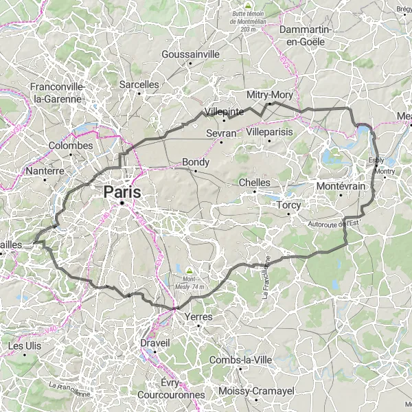 Map miniature of "The Grand Loop" cycling inspiration in Ile-de-France, France. Generated by Tarmacs.app cycling route planner