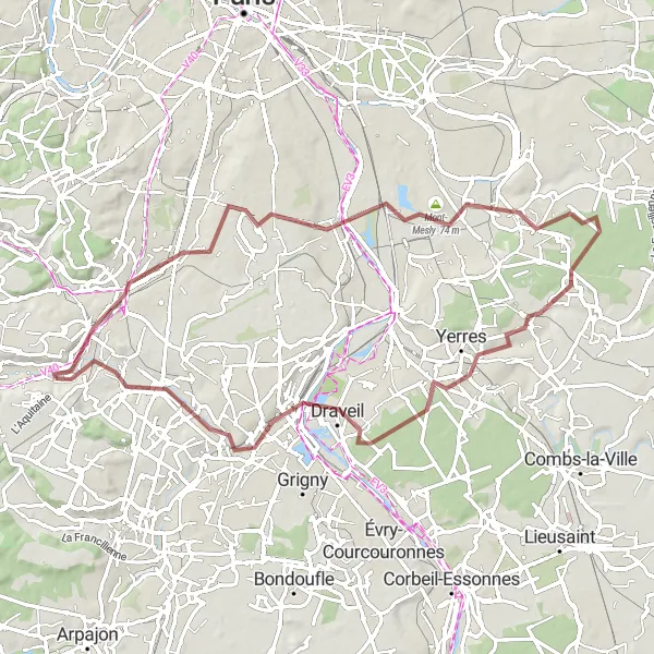 Miniature de la carte de l'inspiration cycliste "Le Circuit des Vallées Verdoyantes" dans la Ile-de-France, France. Générée par le planificateur d'itinéraire cycliste Tarmacs.app