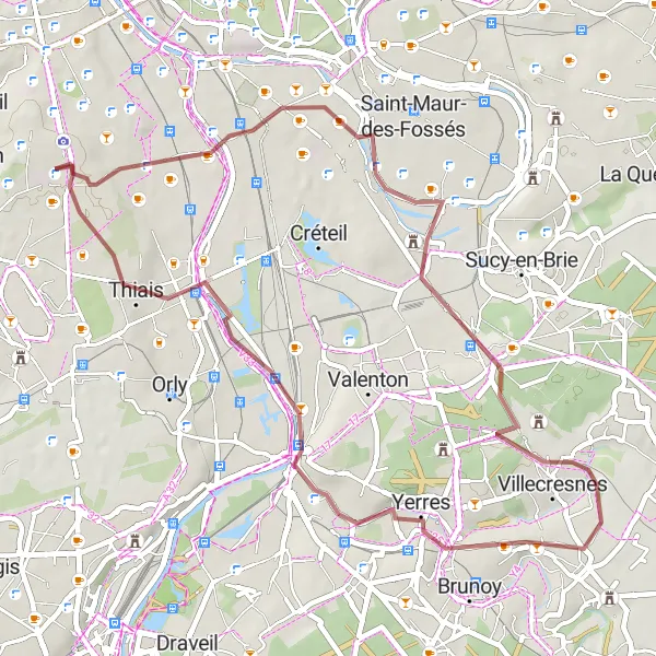 Miniature de la carte de l'inspiration cycliste "Route des Vallées Verdoyantes" dans la Ile-de-France, France. Générée par le planificateur d'itinéraire cycliste Tarmacs.app