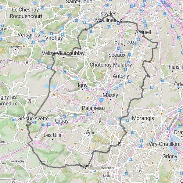 Miniature de la carte de l'inspiration cycliste "Challenge Road de Villejuif" dans la Ile-de-France, France. Générée par le planificateur d'itinéraire cycliste Tarmacs.app