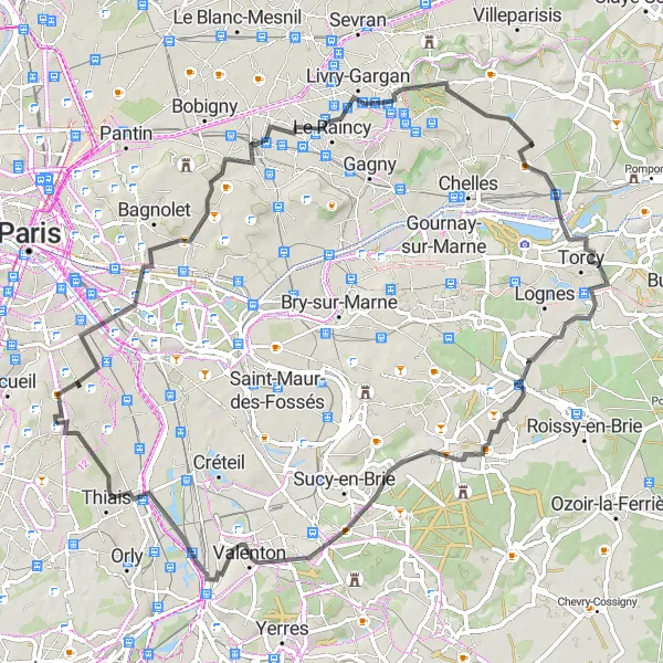 Miniature de la carte de l'inspiration cycliste "Promenade à vélo autour de Villejuif" dans la Ile-de-France, France. Générée par le planificateur d'itinéraire cycliste Tarmacs.app
