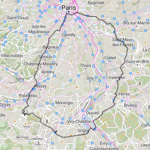 Miniature de la carte de l'inspiration cycliste "Tour des Vallées Verdoyantes" dans la Ile-de-France, France. Générée par le planificateur d'itinéraire cycliste Tarmacs.app