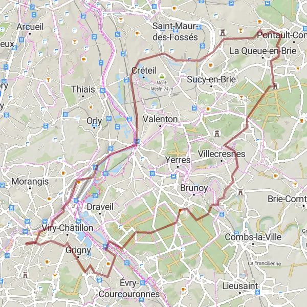 Map miniature of "Scenic Gravel Discovery Tour" cycling inspiration in Ile-de-France, France. Generated by Tarmacs.app cycling route planner