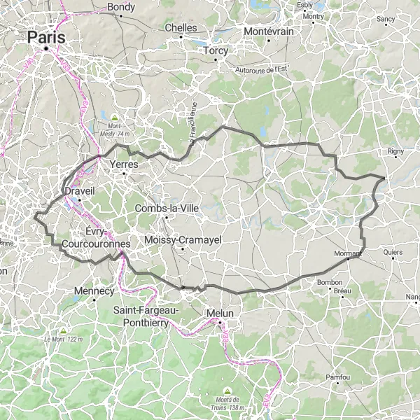 Map miniature of "Rural Road Trip - From Observation to Château" cycling inspiration in Ile-de-France, France. Generated by Tarmacs.app cycling route planner