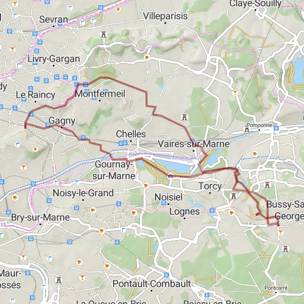 Miniature de la carte de l'inspiration cycliste "Parcours gravel autour de Villemomble" dans la Ile-de-France, France. Générée par le planificateur d'itinéraire cycliste Tarmacs.app
