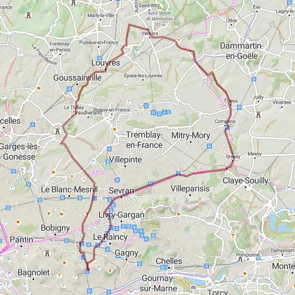 Map miniature of "Villemomble - Bondy Loop" cycling inspiration in Ile-de-France, France. Generated by Tarmacs.app cycling route planner