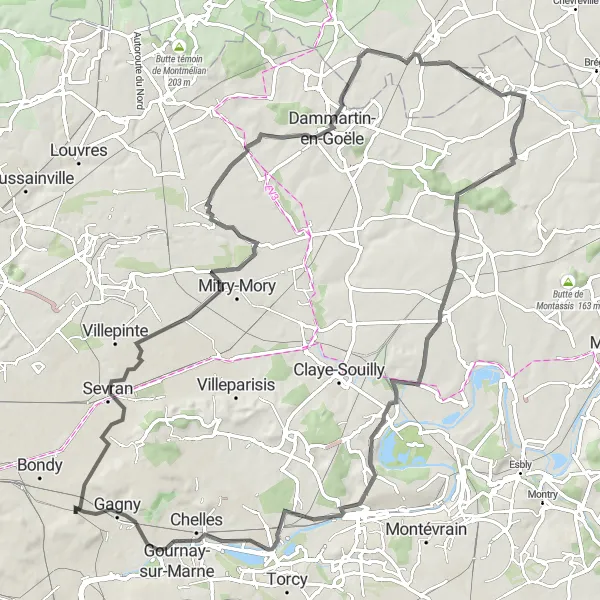 Miniature de la carte de l'inspiration cycliste "De Villemomble à Gagny et retour" dans la Ile-de-France, France. Générée par le planificateur d'itinéraire cycliste Tarmacs.app