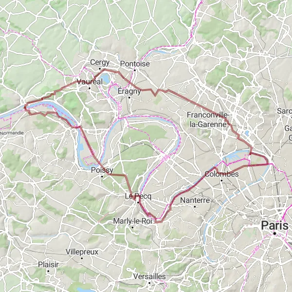 Map miniature of "Exploring the Western Suburbs" cycling inspiration in Ile-de-France, France. Generated by Tarmacs.app cycling route planner