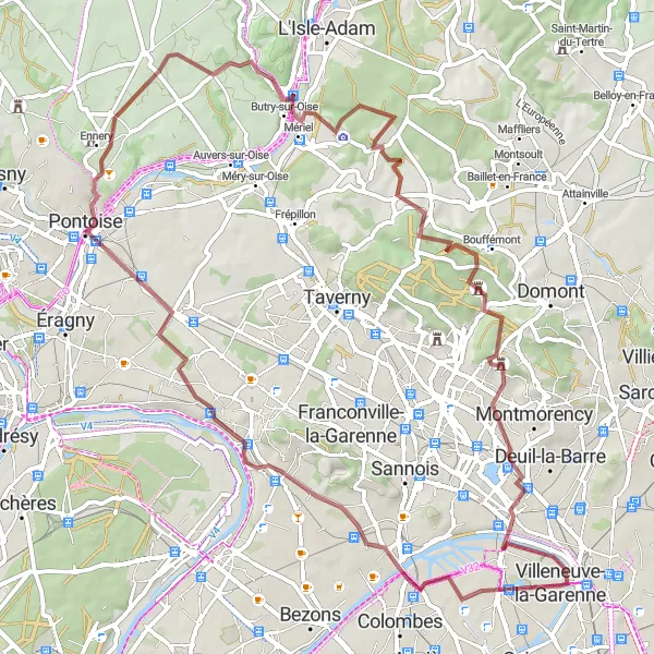 Map miniature of "Tranquil Rivers and Enchanting Villages" cycling inspiration in Ile-de-France, France. Generated by Tarmacs.app cycling route planner