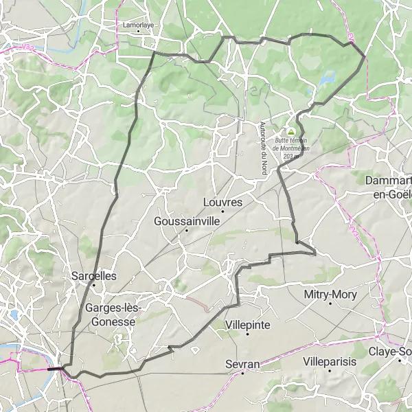 Map miniature of "Countryside Escape" cycling inspiration in Ile-de-France, France. Generated by Tarmacs.app cycling route planner