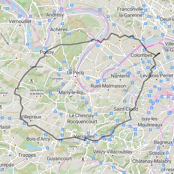 Map miniature of "Journey to Argenteuil" cycling inspiration in Ile-de-France, France. Generated by Tarmacs.app cycling route planner