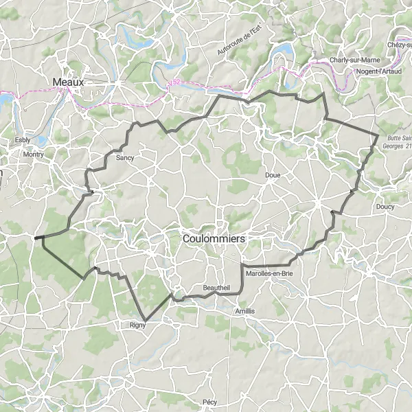 Miniature de la carte de l'inspiration cycliste "Boucle des Châteaux de Brie en Route" dans la Ile-de-France, France. Générée par le planificateur d'itinéraire cycliste Tarmacs.app