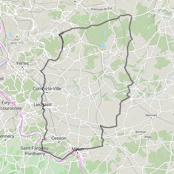 Miniature de la carte de l'inspiration cycliste "Boucle de Villeneuve-le-Comte" dans la Ile-de-France, France. Générée par le planificateur d'itinéraire cycliste Tarmacs.app