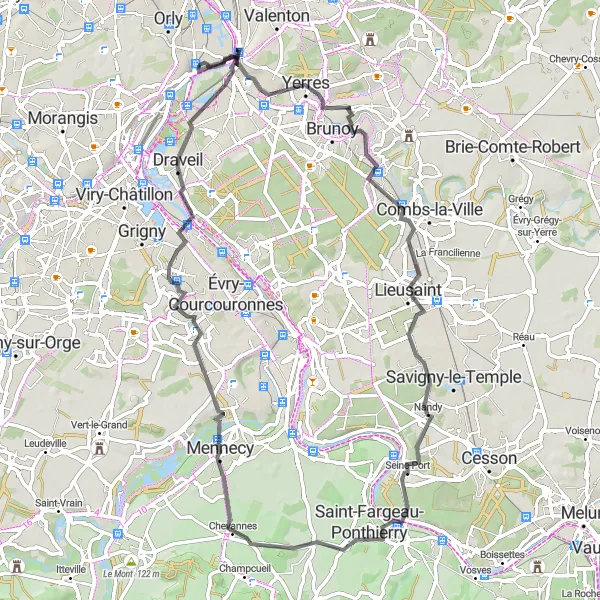 Map miniature of "Explore Nature and History" cycling inspiration in Ile-de-France, France. Generated by Tarmacs.app cycling route planner