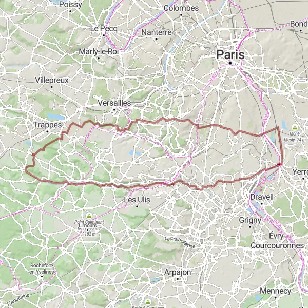 Miniature de la carte de l'inspiration cycliste "Exploration des Environs de Longjumeau" dans la Ile-de-France, France. Générée par le planificateur d'itinéraire cycliste Tarmacs.app