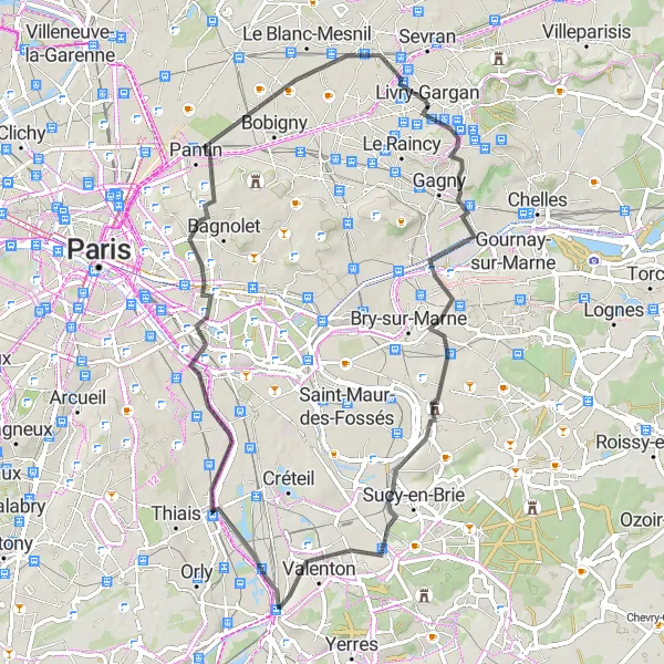 Map miniature of "Riverside Charm and Scenic Beauty" cycling inspiration in Ile-de-France, France. Generated by Tarmacs.app cycling route planner