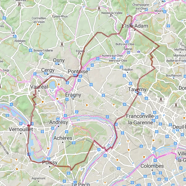 Map miniature of "Villennes-sur-Seine to L'Isle-Adam" cycling inspiration in Ile-de-France, France. Generated by Tarmacs.app cycling route planner