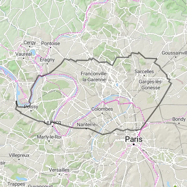 Map miniature of "Poissy Domont Adventure" cycling inspiration in Ile-de-France, France. Generated by Tarmacs.app cycling route planner