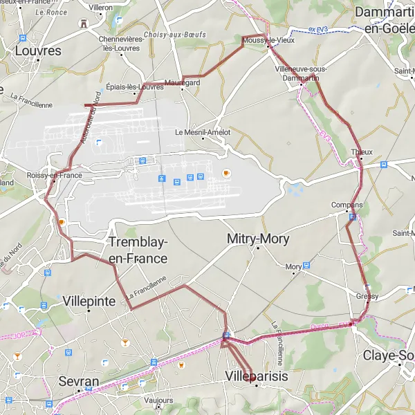 Miniature de la carte de l'inspiration cycliste "Boucle de Pyramide" dans la Ile-de-France, France. Générée par le planificateur d'itinéraire cycliste Tarmacs.app