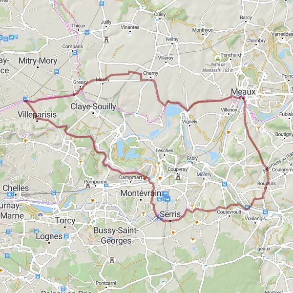 Miniature de la carte de l'inspiration cycliste "Circuit de Meaux" dans la Ile-de-France, France. Générée par le planificateur d'itinéraire cycliste Tarmacs.app