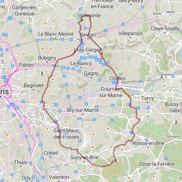 Map miniature of "Clichy-sous-Bois to Pavillon de l'aluminium" cycling inspiration in Ile-de-France, France. Generated by Tarmacs.app cycling route planner