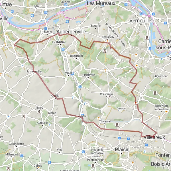 Map miniature of "Villepreux and Around" cycling inspiration in Ile-de-France, France. Generated by Tarmacs.app cycling route planner