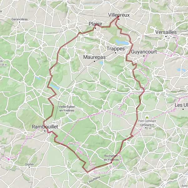 Map miniature of "Yvelines Gravel Adventure" cycling inspiration in Ile-de-France, France. Generated by Tarmacs.app cycling route planner