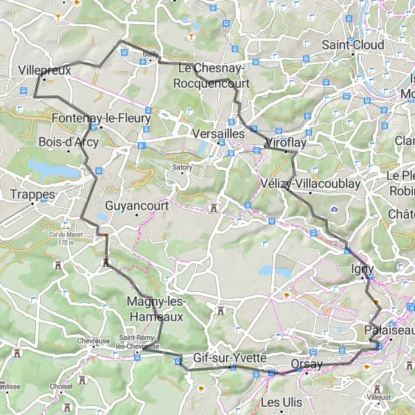 Map miniature of "Hidden Gems of Ile-de-France" cycling inspiration in Ile-de-France, France. Generated by Tarmacs.app cycling route planner