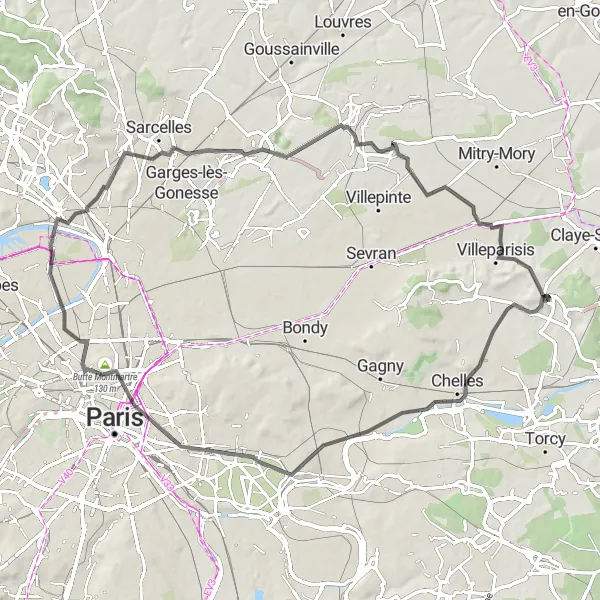 Miniature de la carte de l'inspiration cycliste "Escapade Campagnarde" dans la Ile-de-France, France. Générée par le planificateur d'itinéraire cycliste Tarmacs.app