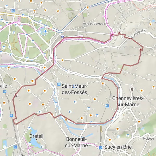 Miniature de la carte de l'inspiration cycliste "Escapade Rapide entre Villiers-sur-Marne et Nogent" dans la Ile-de-France, France. Générée par le planificateur d'itinéraire cycliste Tarmacs.app