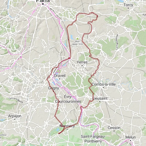 Miniature de la carte de l'inspiration cycliste "Aventure en Gravier à travers la Vallée" dans la Ile-de-France, France. Générée par le planificateur d'itinéraire cycliste Tarmacs.app