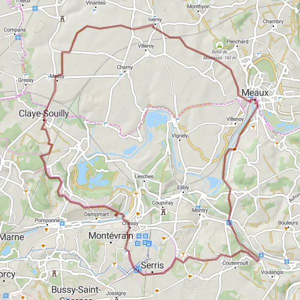 Map miniature of "Magny-le-Hongre Gravel Circuit" cycling inspiration in Ile-de-France, France. Generated by Tarmacs.app cycling route planner
