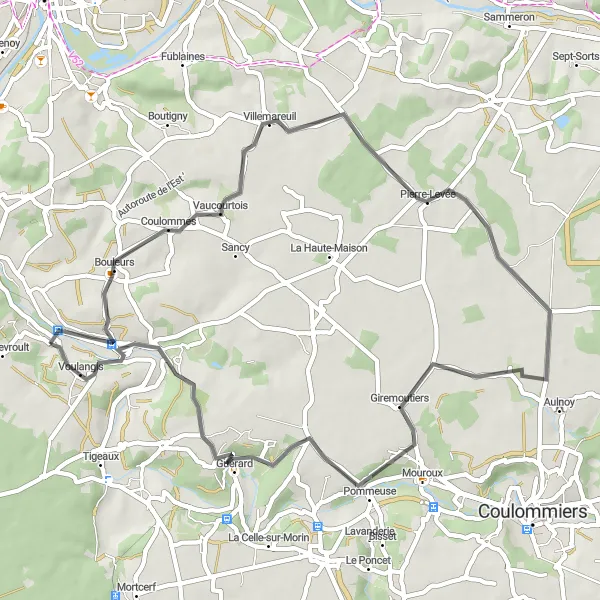 Map miniature of "Bouleurs Loop" cycling inspiration in Ile-de-France, France. Generated by Tarmacs.app cycling route planner